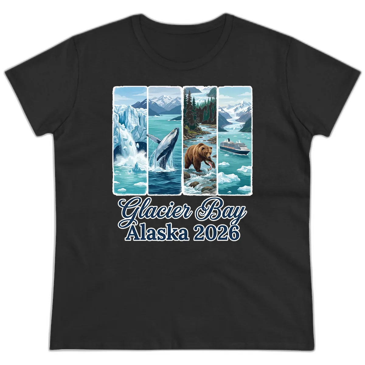 Glacier Bay Alaska 2026 Adventure Ladies Tee in Black
