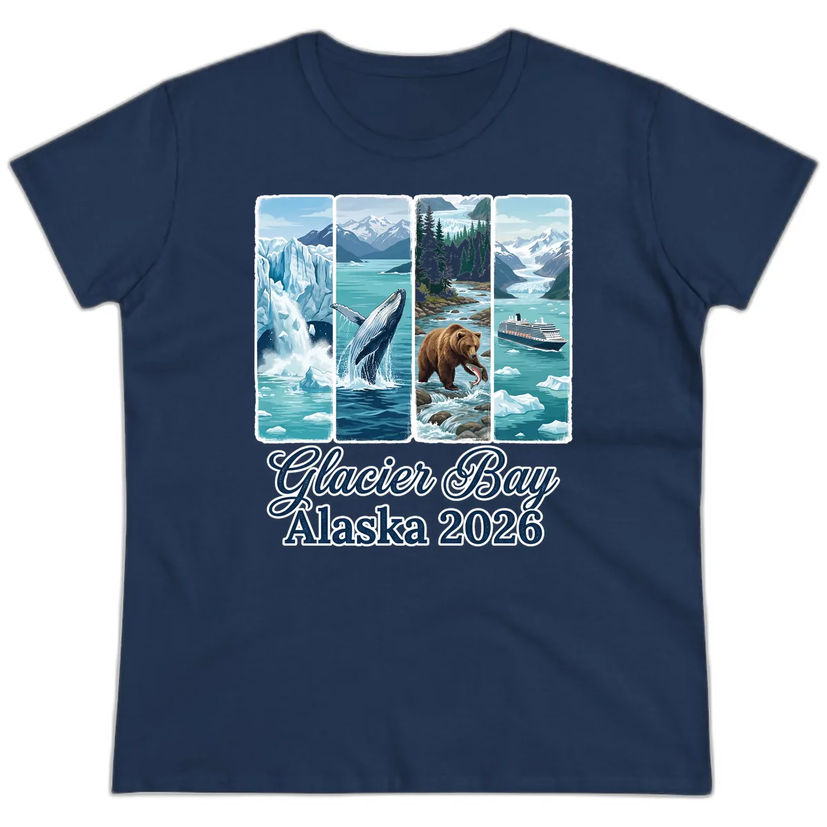 Glacier Bay Alaska 2026 Adventure Ladies Tee in Navy