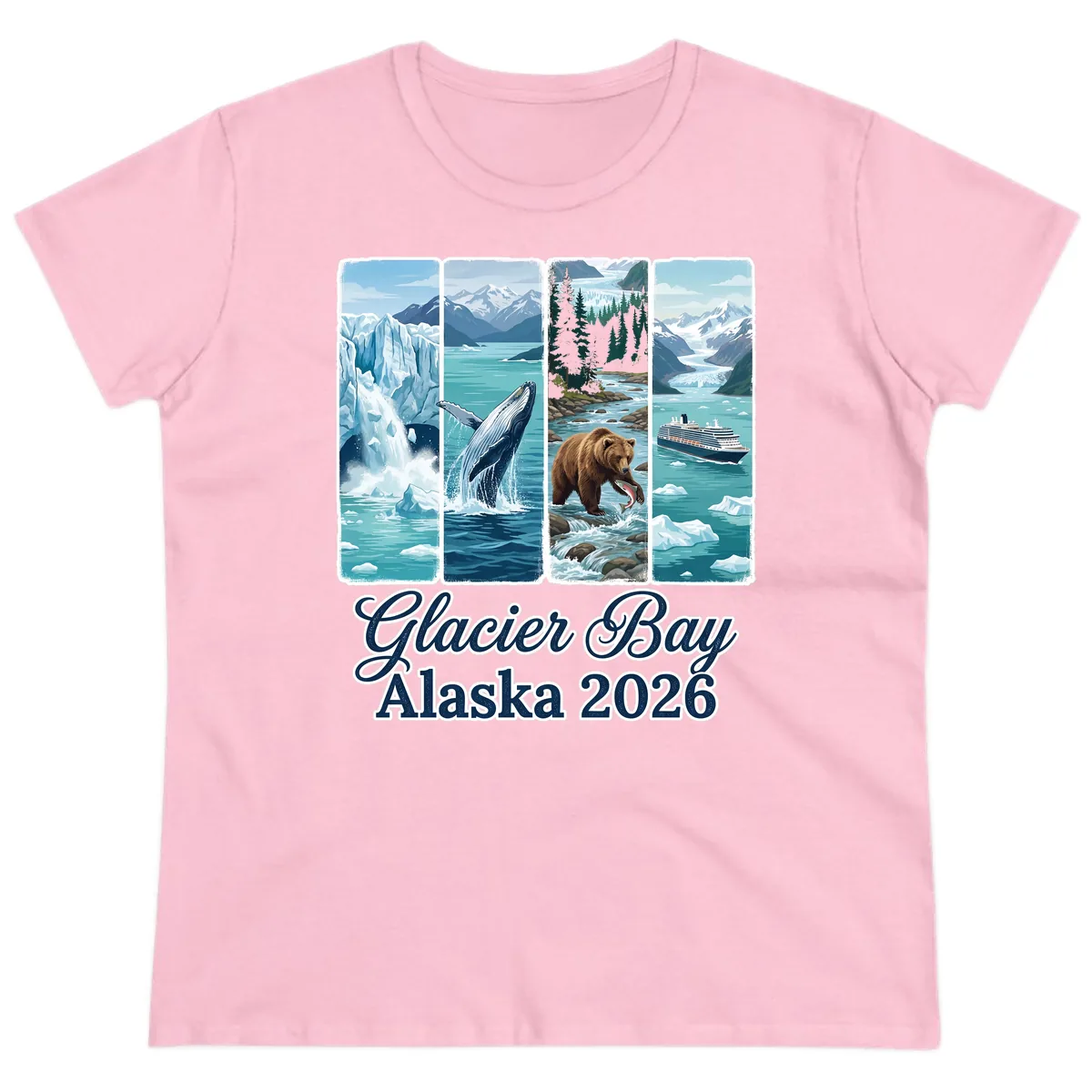 Glacier Bay Alaska 2026 Adventure Ladies Tee in Light Pink