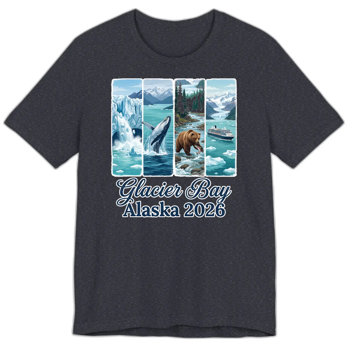Glacier Bay Alaska 2026 Adventure Premium T-Shirt in Heather Navy