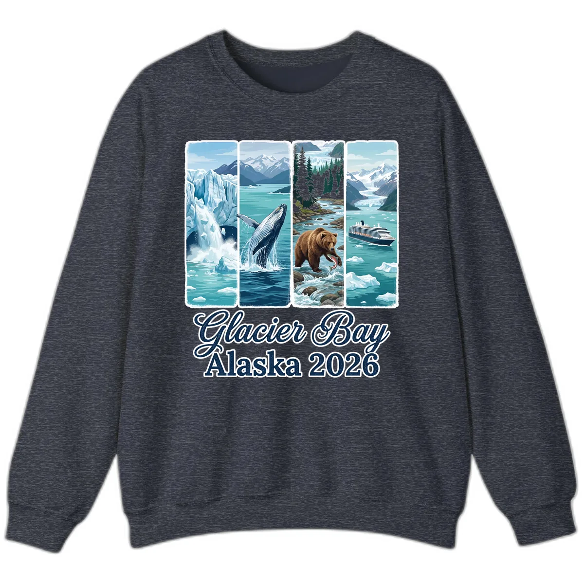 Glacier Bay Alaska 2026 Adventure Sweatshirt in Heather Sport Dark Navy
