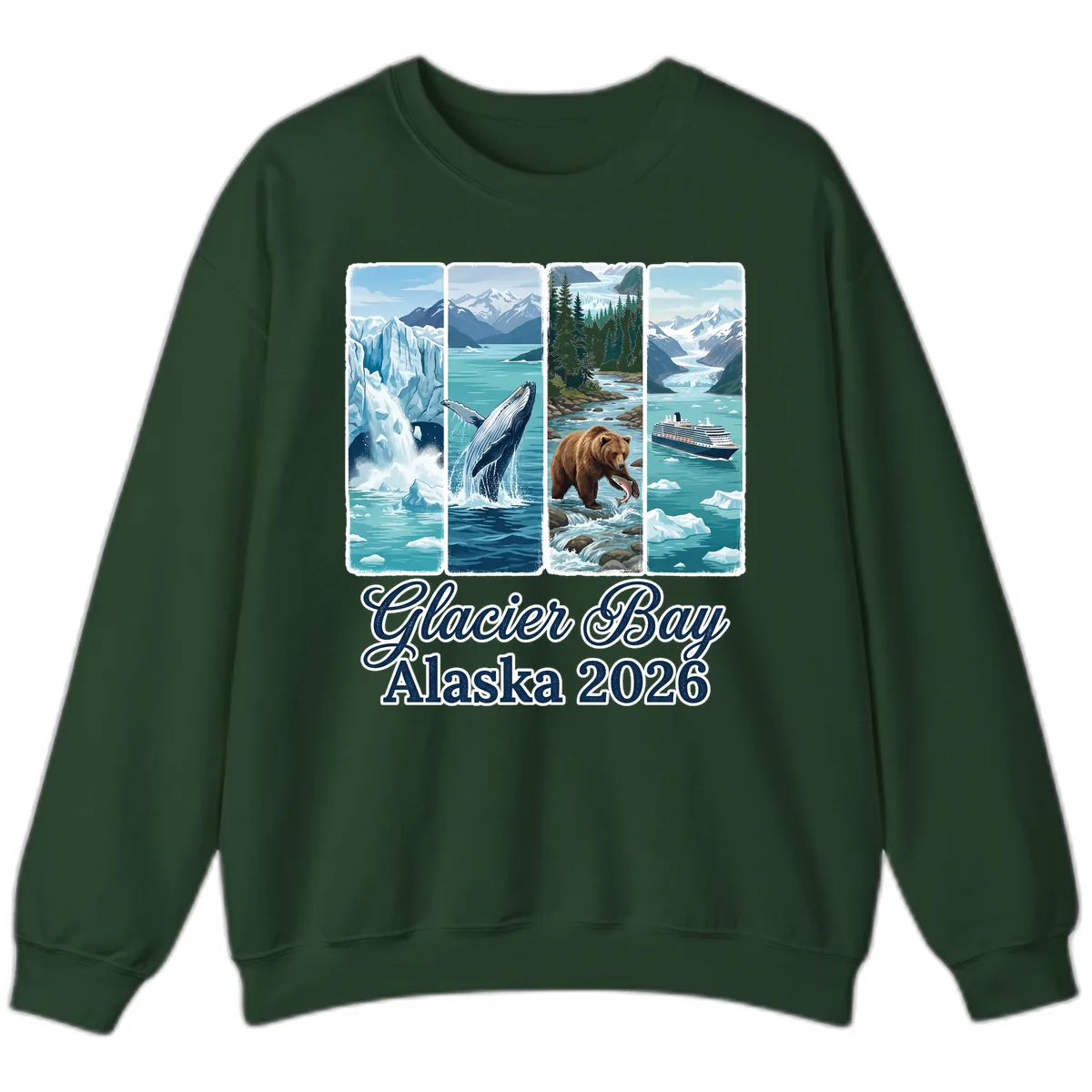 Glacier Bay Alaska 2026 Adventure Sweatshirt in Forest Green