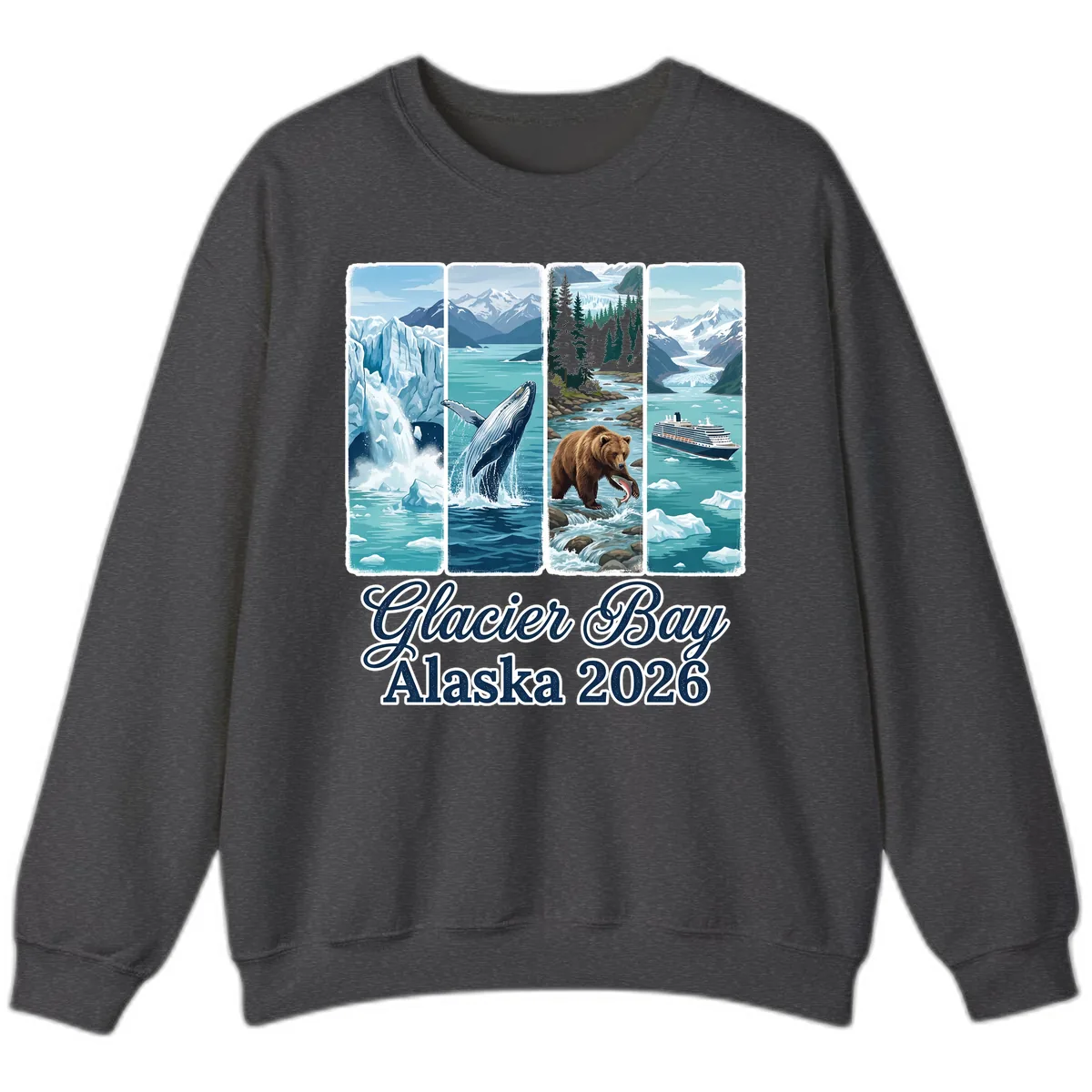 Glacier Bay Alaska 2026 Adventure Sweatshirt in Dark Heather