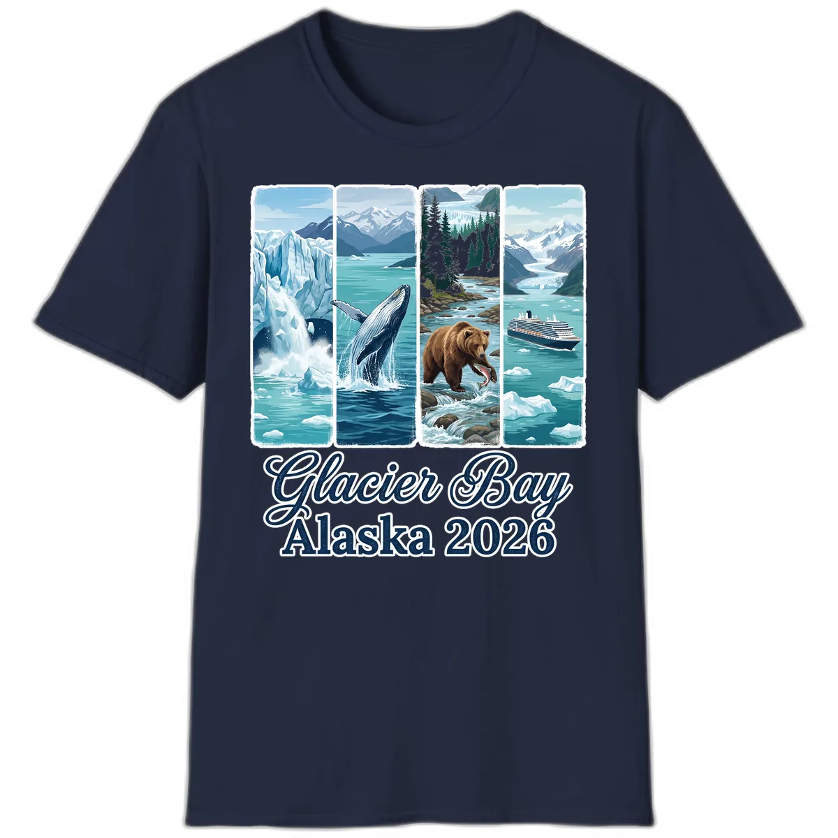 Glacier Bay Alaska 2026 Adventure T-Shirt in Navy