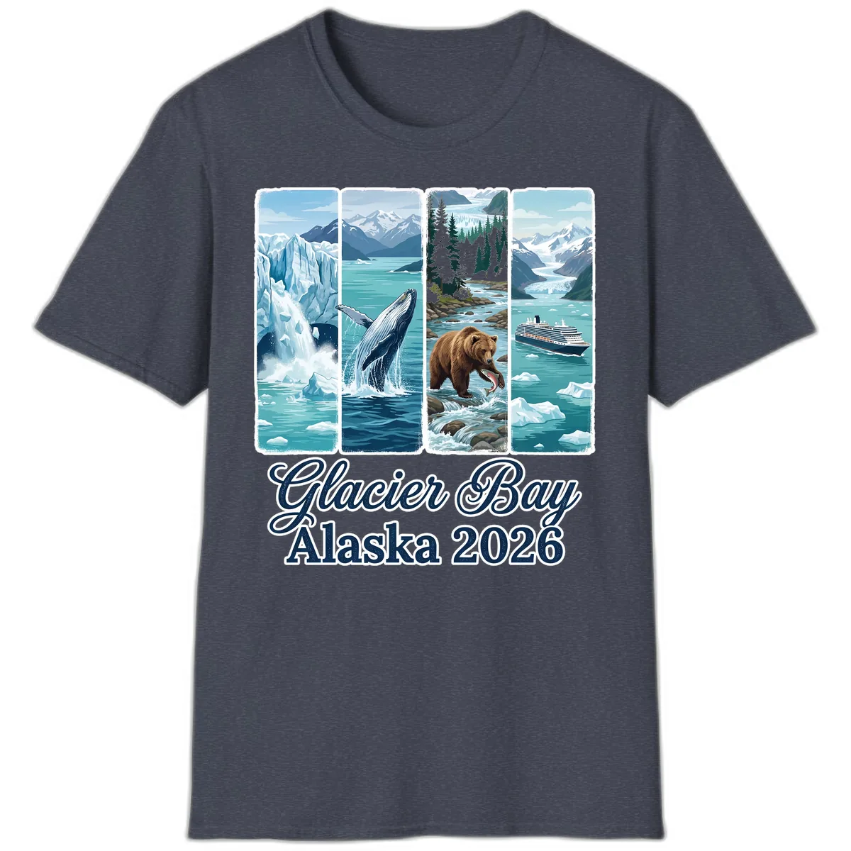 Glacier Bay Alaska 2026 Adventure T-Shirt in Heather Navy