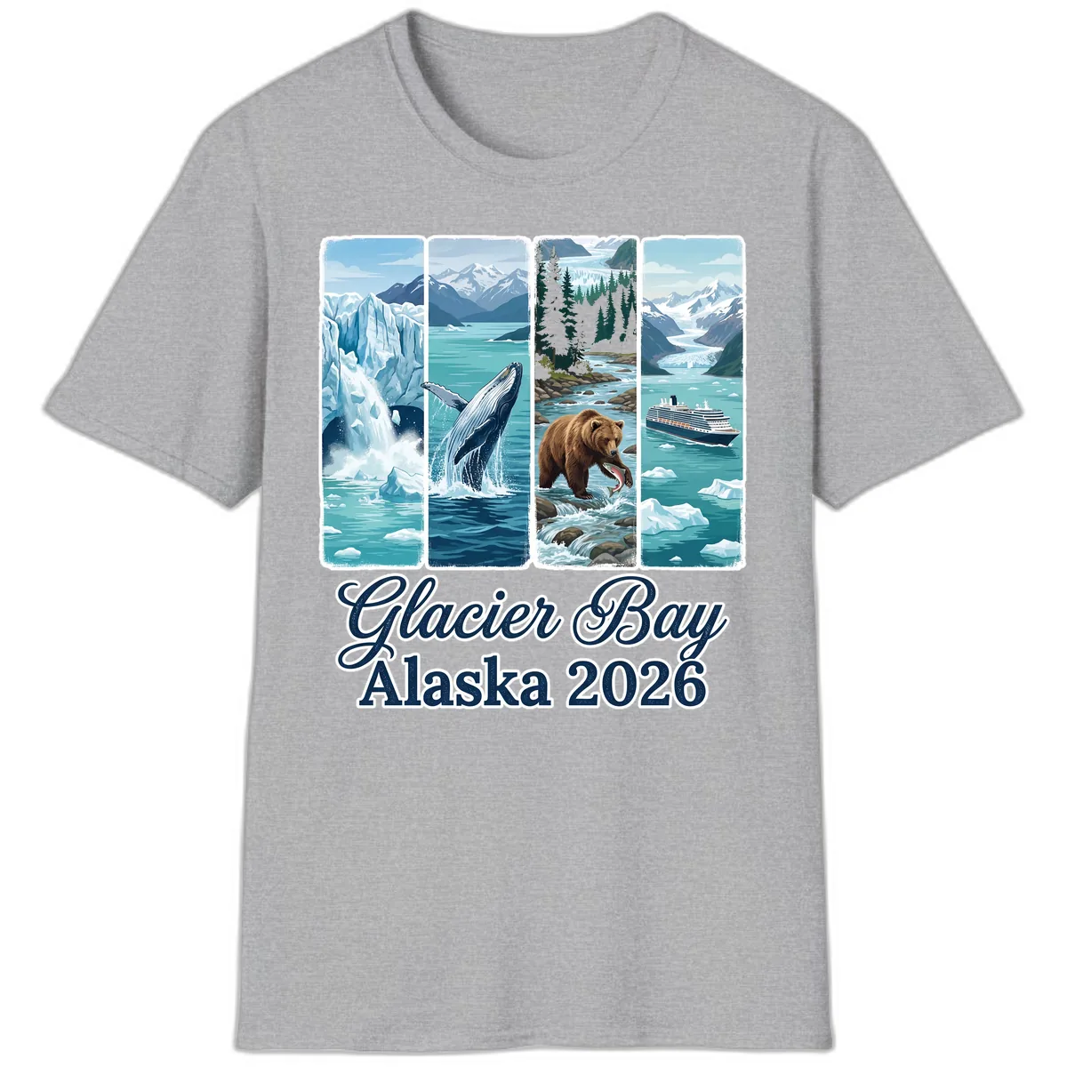 Glacier Bay Alaska 2026 Adventure T-Shirt in Sport Grey