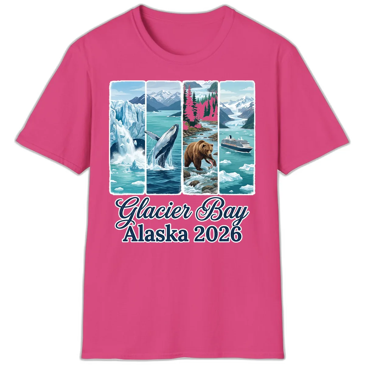 Glacier Bay Alaska 2026 Adventure T-Shirt in Heliconia