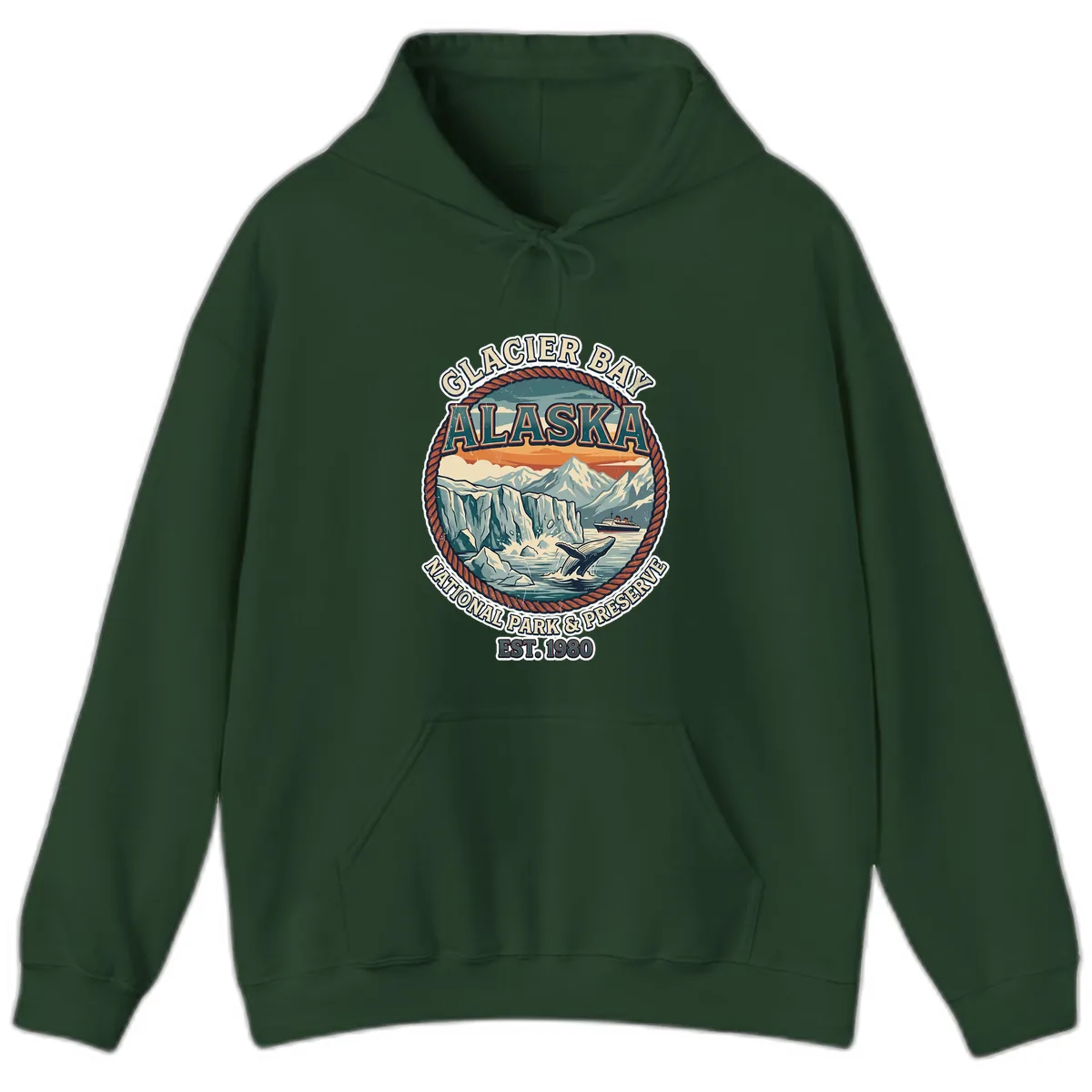 Glacier Bay National Park & Preserve Hoodie in Forest Green