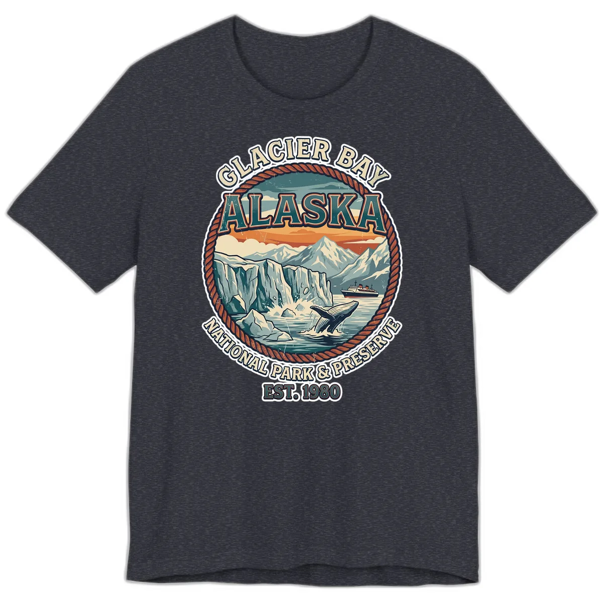 Glacier Bay National Park & Preserve Premium T-Shirt in Heather Navy