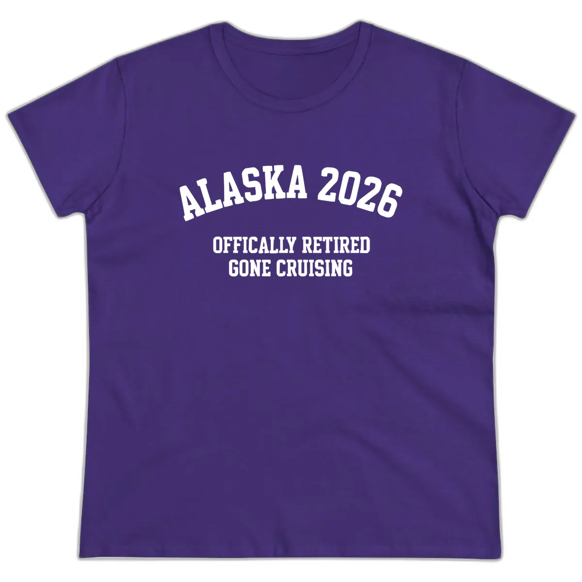 Alaska 2026 Officially Retired Gone Cruising Ladies Tee in Purple
