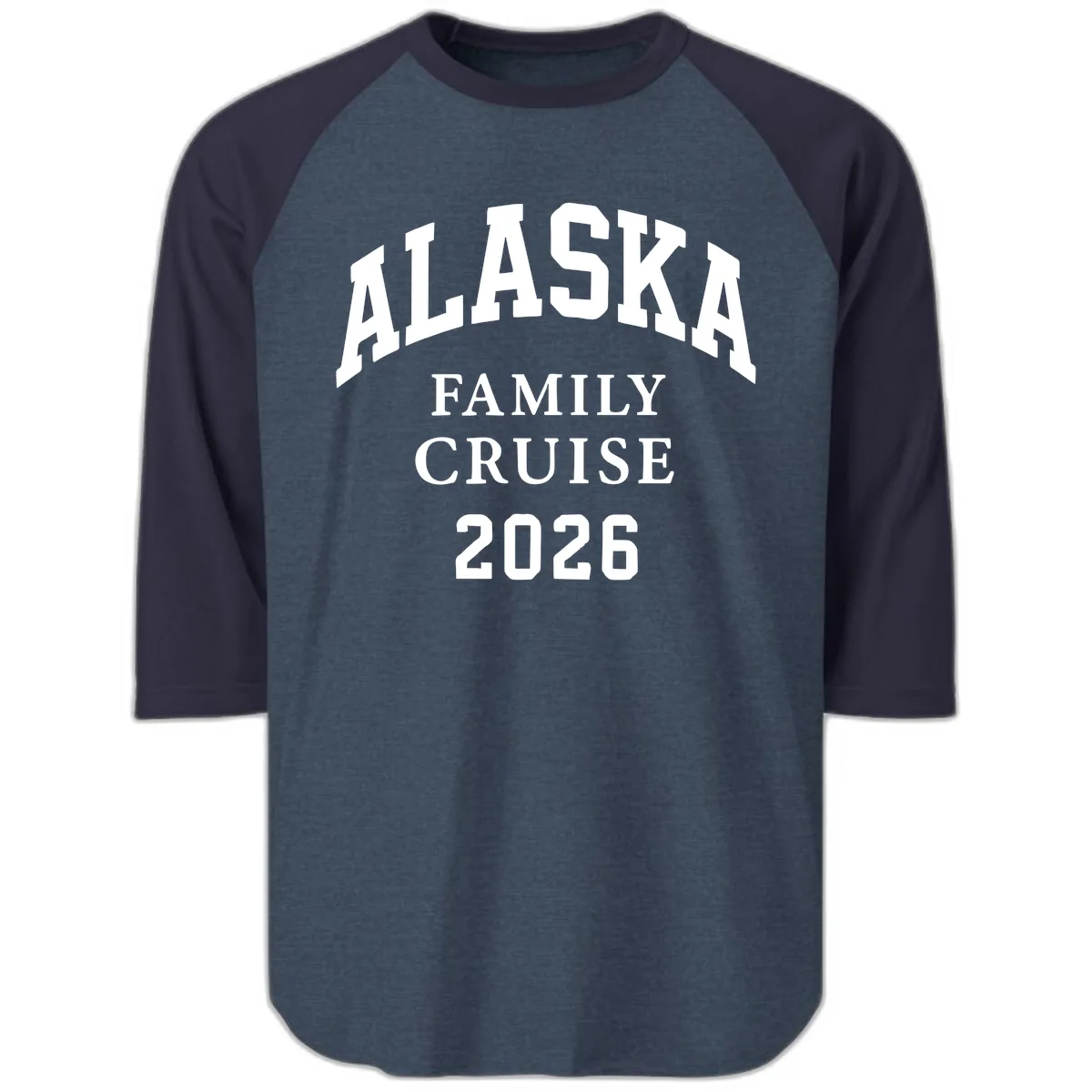 Alaska Family Cruise 2026 Raglan 3/4 in Heather Denim Navy