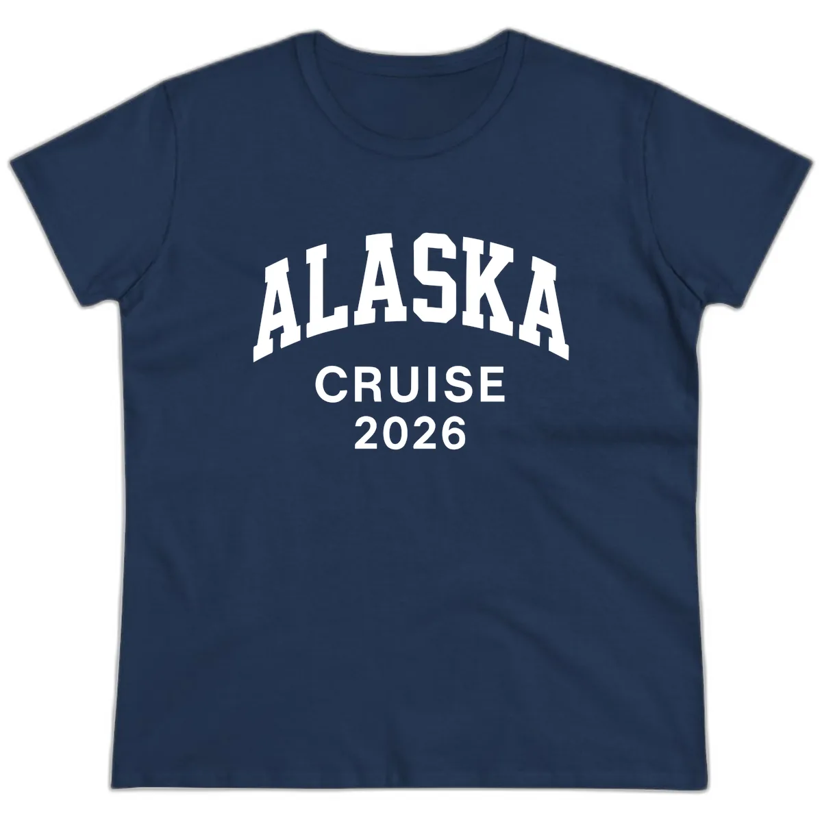 Alaska Cruise 2026 Bold Text Design Ladies Tee in Navy
