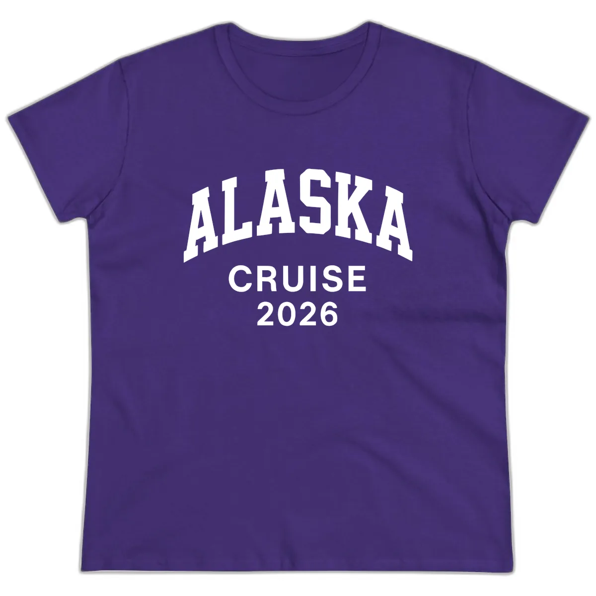 Alaska Cruise 2026 Bold Text Design Ladies Tee in Purple