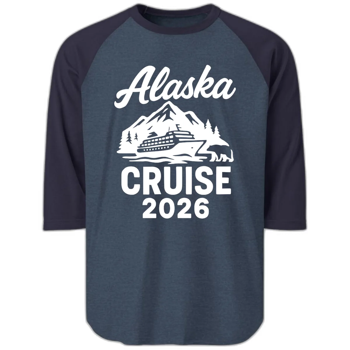 Alaska Cruise 2026 Adventure Raglan 3/4 in Heather Denim Navy