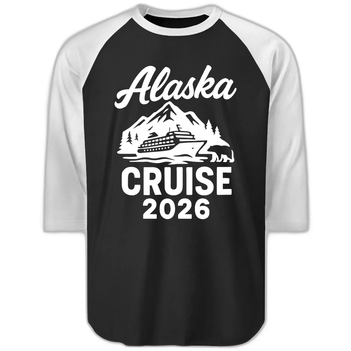 Alaska Cruise 2026 Adventure Raglan 3/4 in Black White
