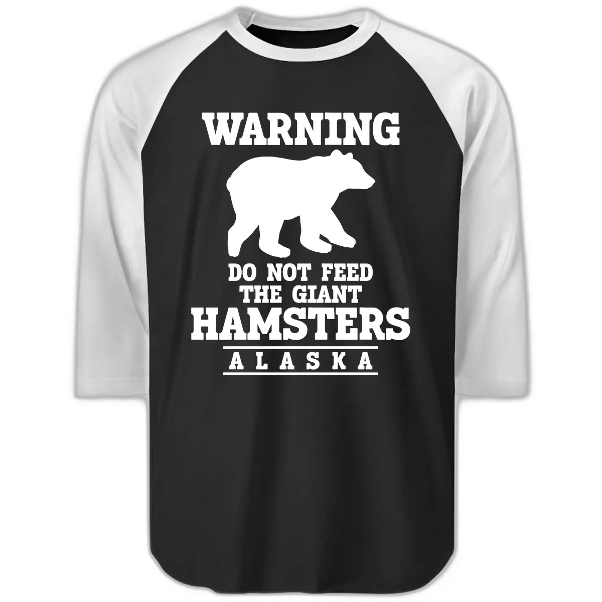 Do Not Feed The Giant Hamsters Raglan 3/4 in Black White