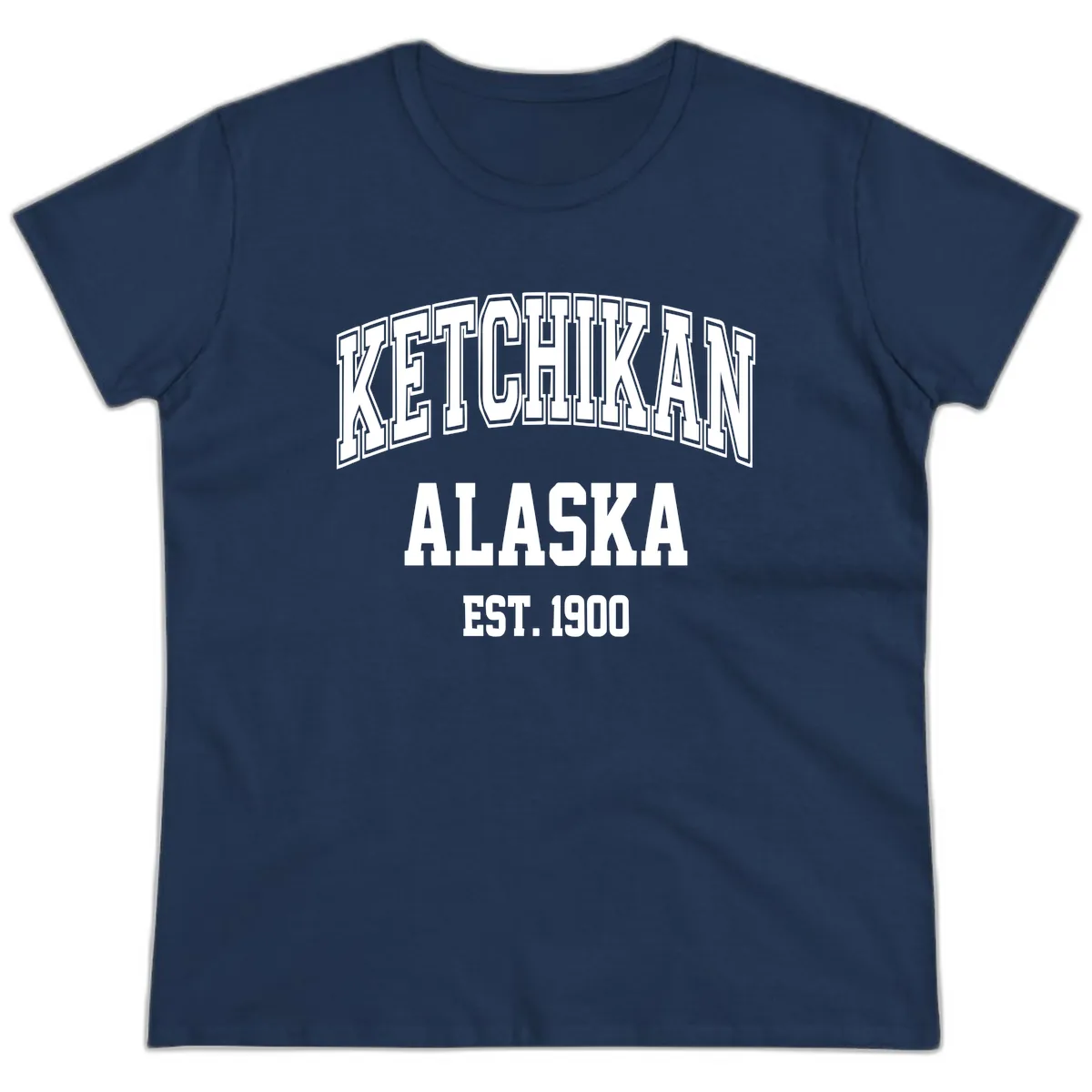 Ketchikan Alaska Est 1900 Ladies Tee in Navy