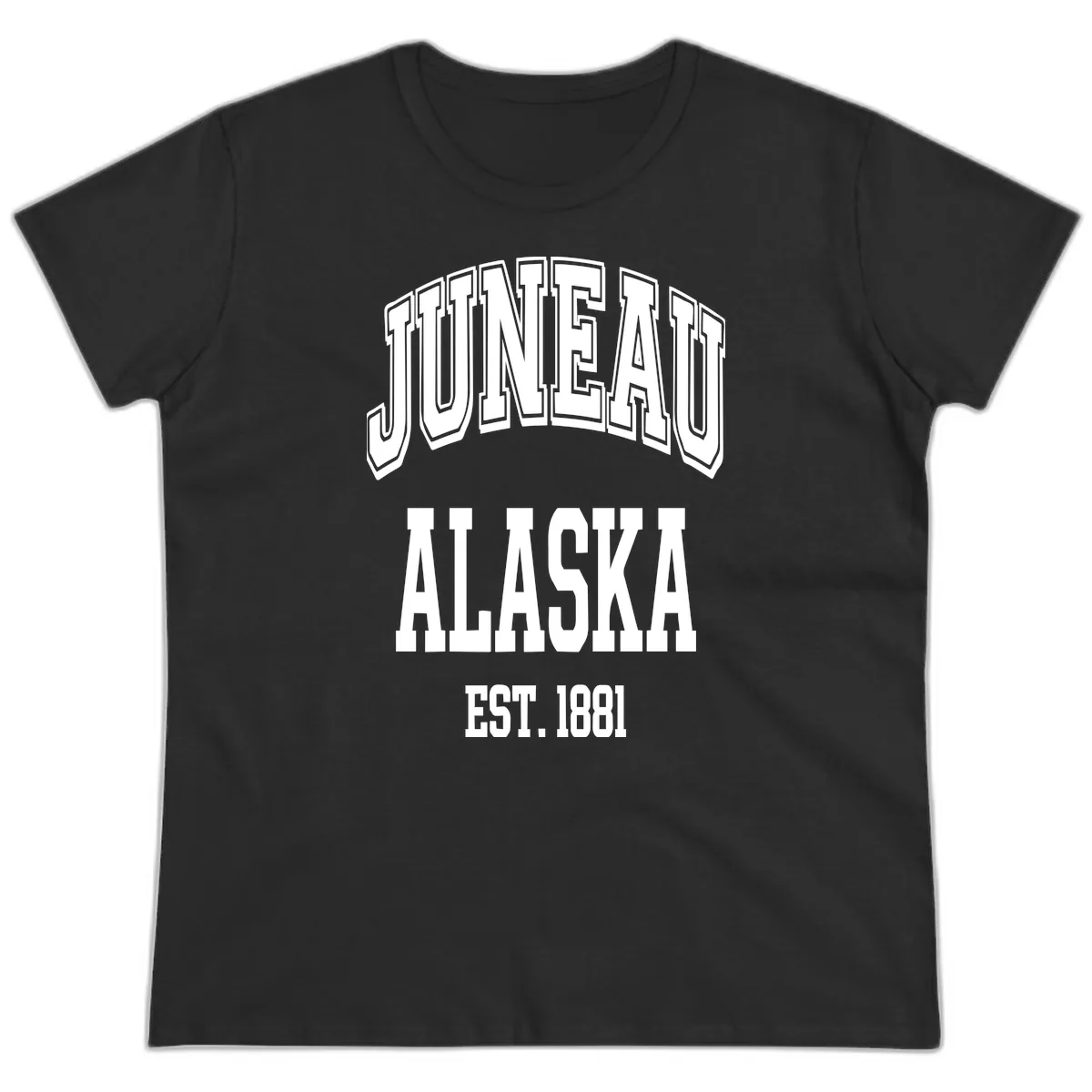 Juneau At Alaska Est 1881 Ladies Tee in Black