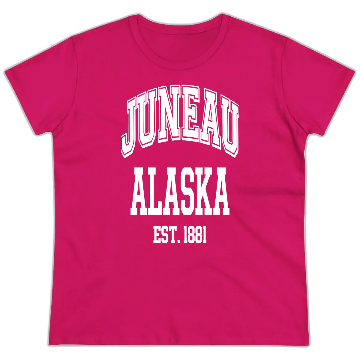 Juneau At Alaska Est 1881 Ladies Tee in Heliconia
