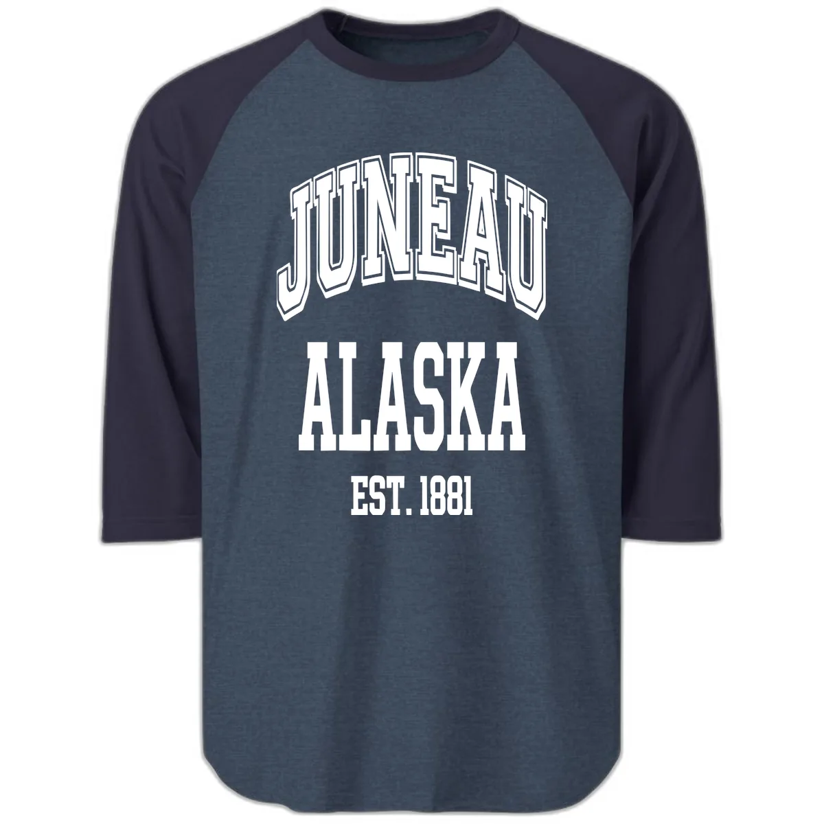Juneau At Alaska Est 1881 Raglan 3/4 in Heather Denim Navy