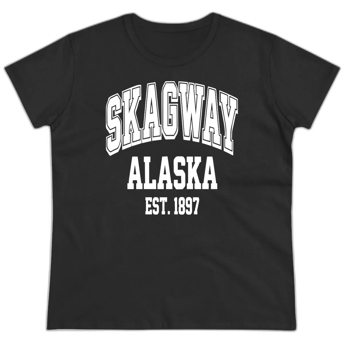 Skagway Alaska Established 1897 Ladies Tee in Black