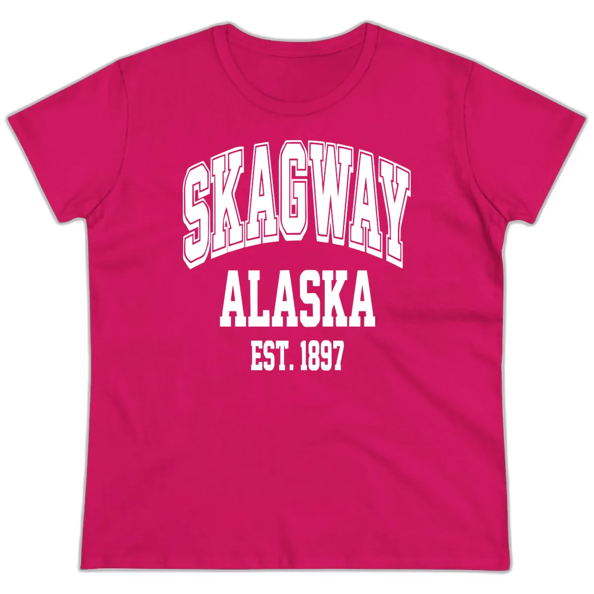 Skagway Alaska Established 1897 Ladies Tee in Heliconia