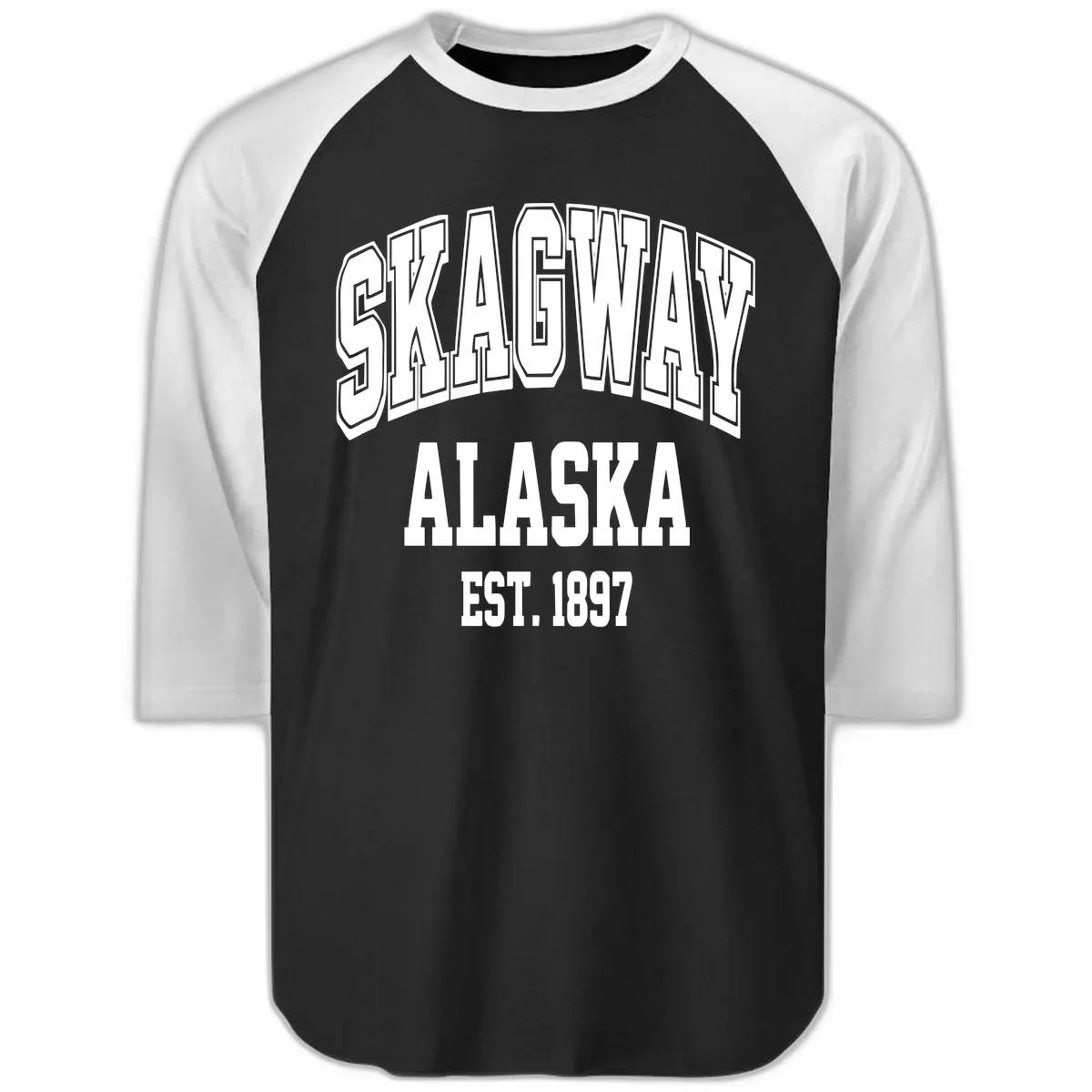 Skagway Alaska Established 1897 Raglan 3/4 in Black White