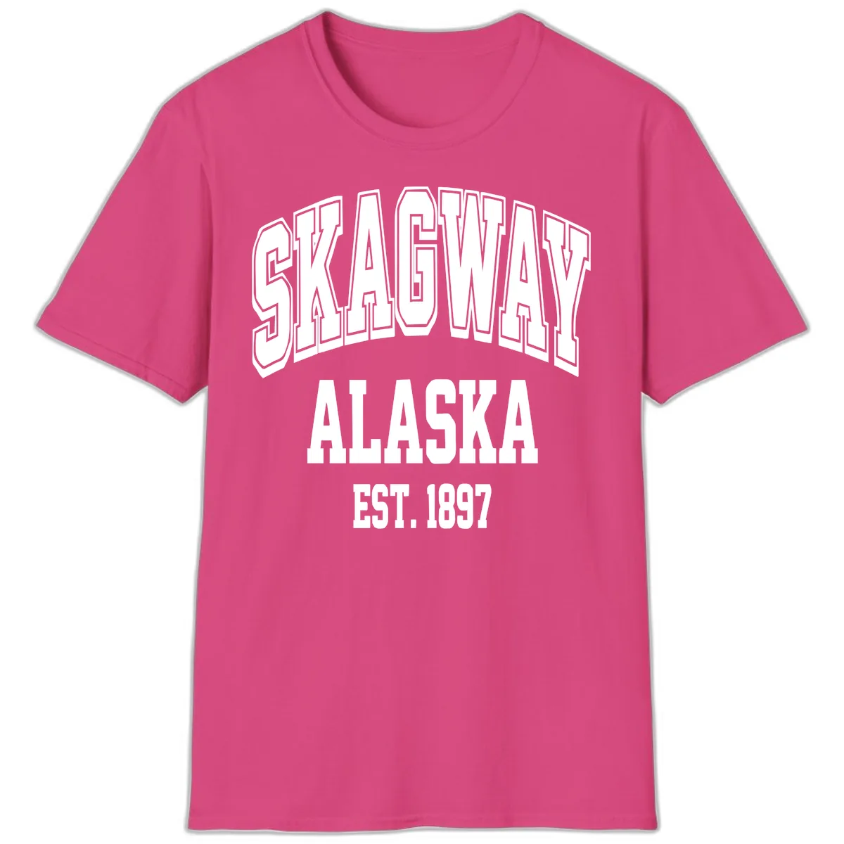 Skagway Alaska Established 1897 T-Shirt in Heliconia