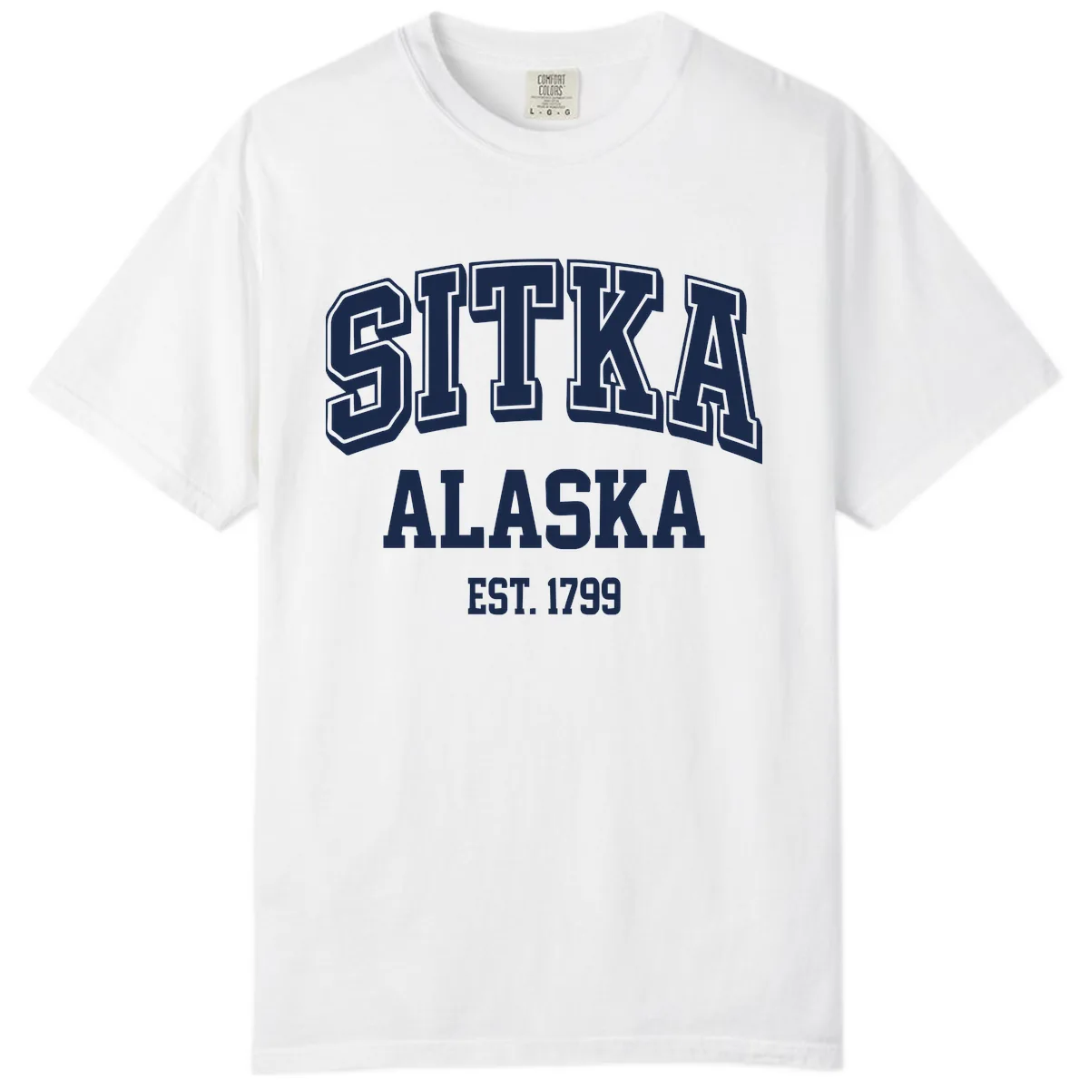 Sitka Alaska Est 1799 Vintage Badge Comfort Color in White