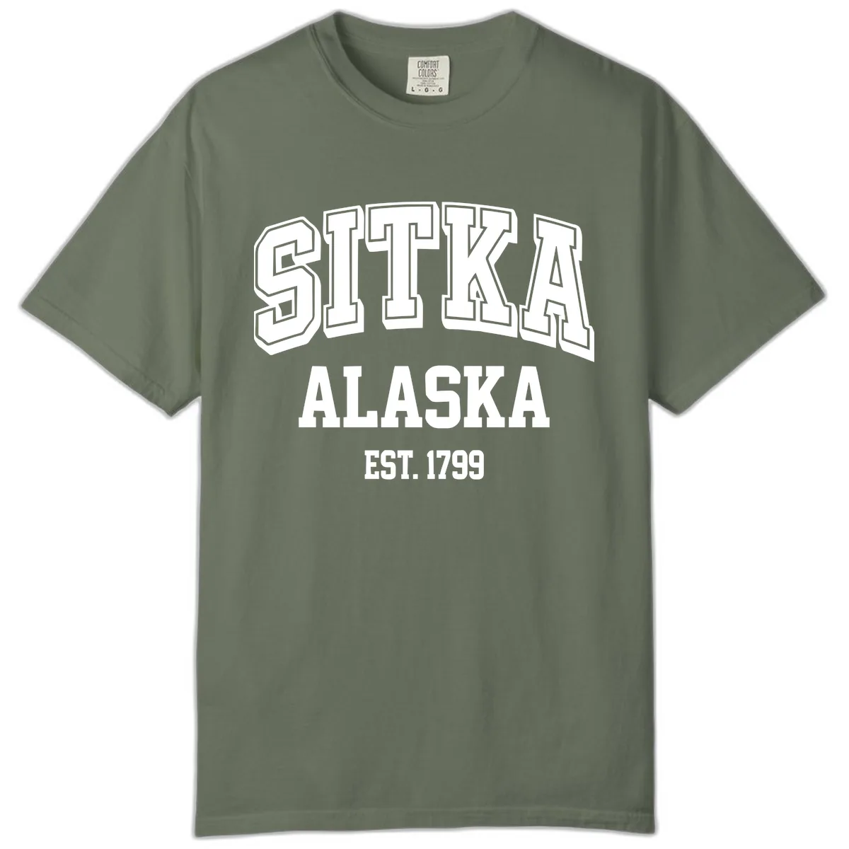 Sitka Alaska Est 1799 Vintage Badge Comfort Color in Moss