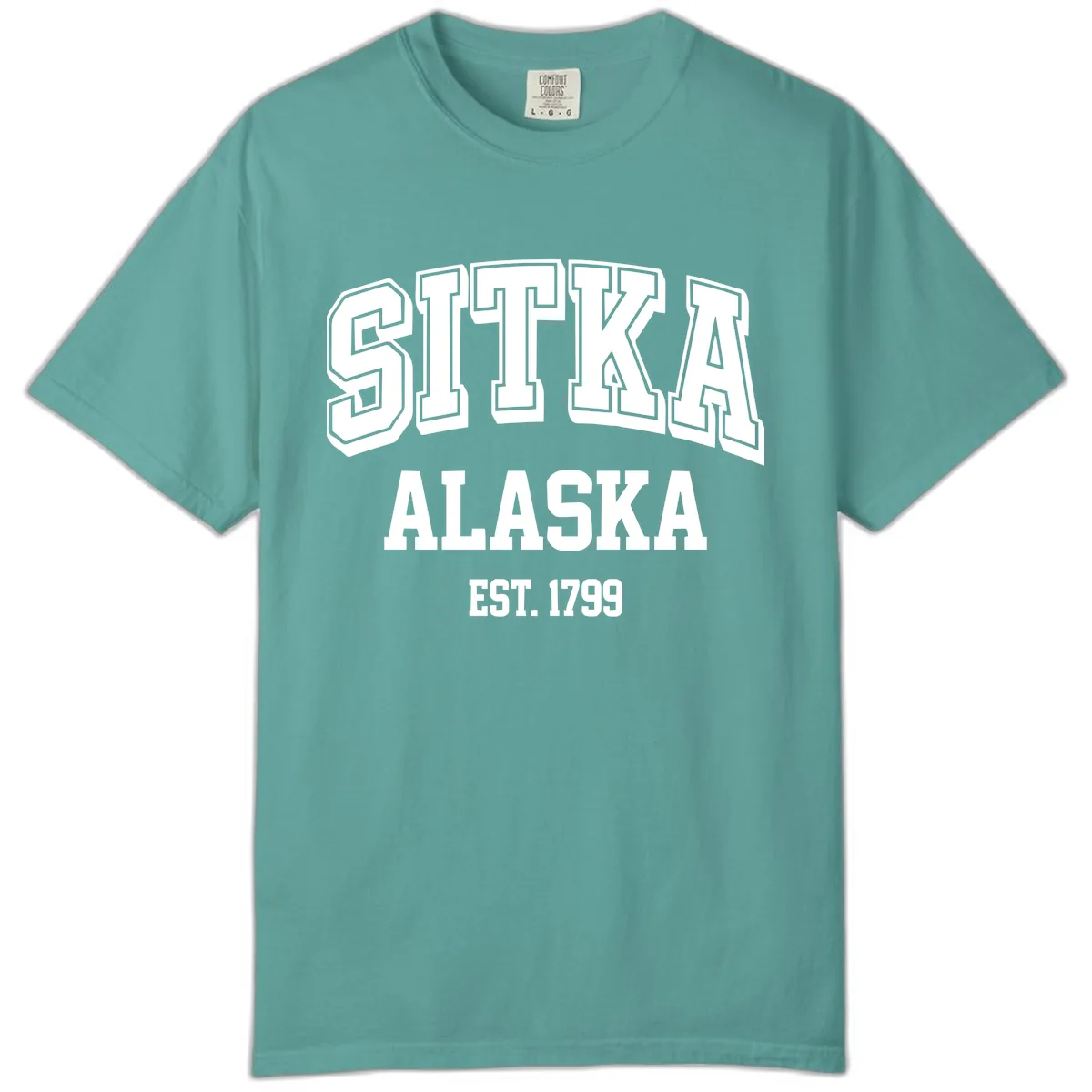 Sitka Alaska Est 1799 Vintage Badge Comfort Color in Seafoam