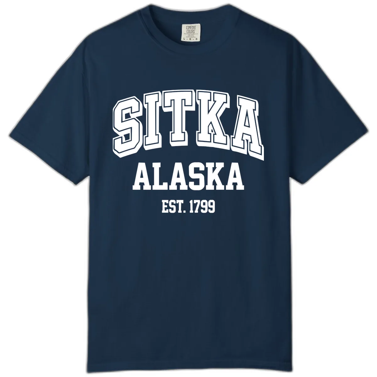 Sitka Alaska Est 1799 Vintage Badge Comfort Color in True Navy