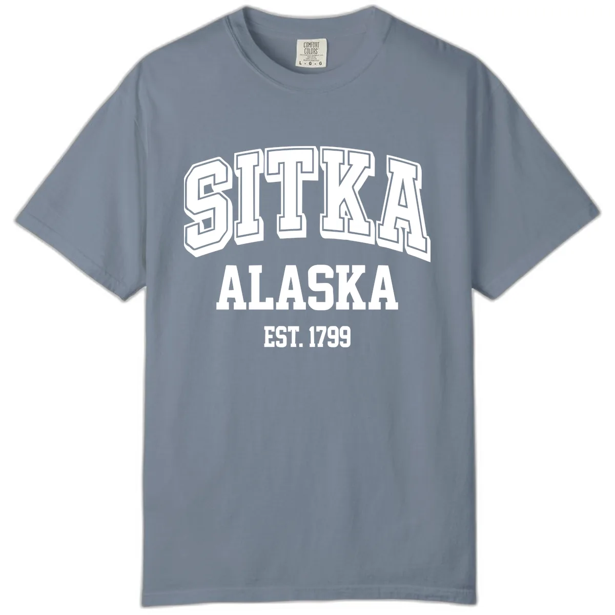 Sitka Alaska Est 1799 Vintage Badge Comfort Color in Blue Jean