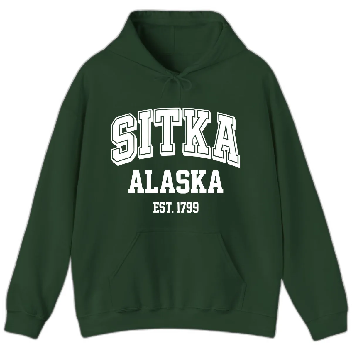 Sitka Alaska Est 1799 Vintage Badge Hoodie in Forest Green