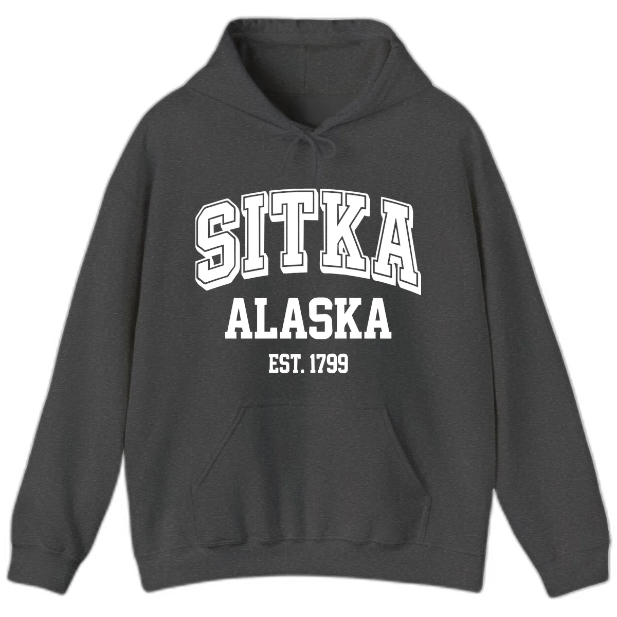Sitka Alaska Est 1799 Vintage Badge Hoodie in Dark Heather