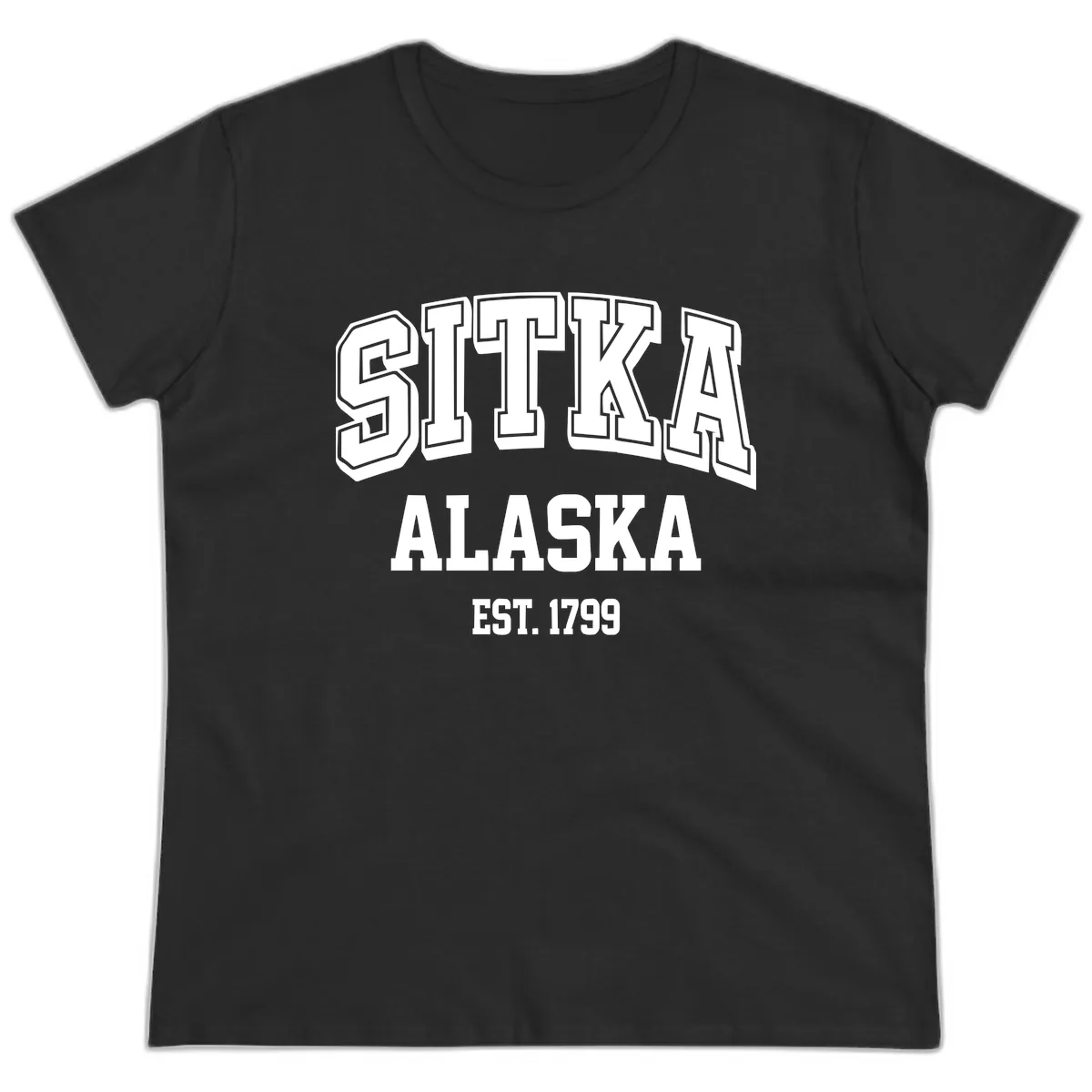 Sitka Alaska Est 1799 Vintage Badge Ladies Tee in Black