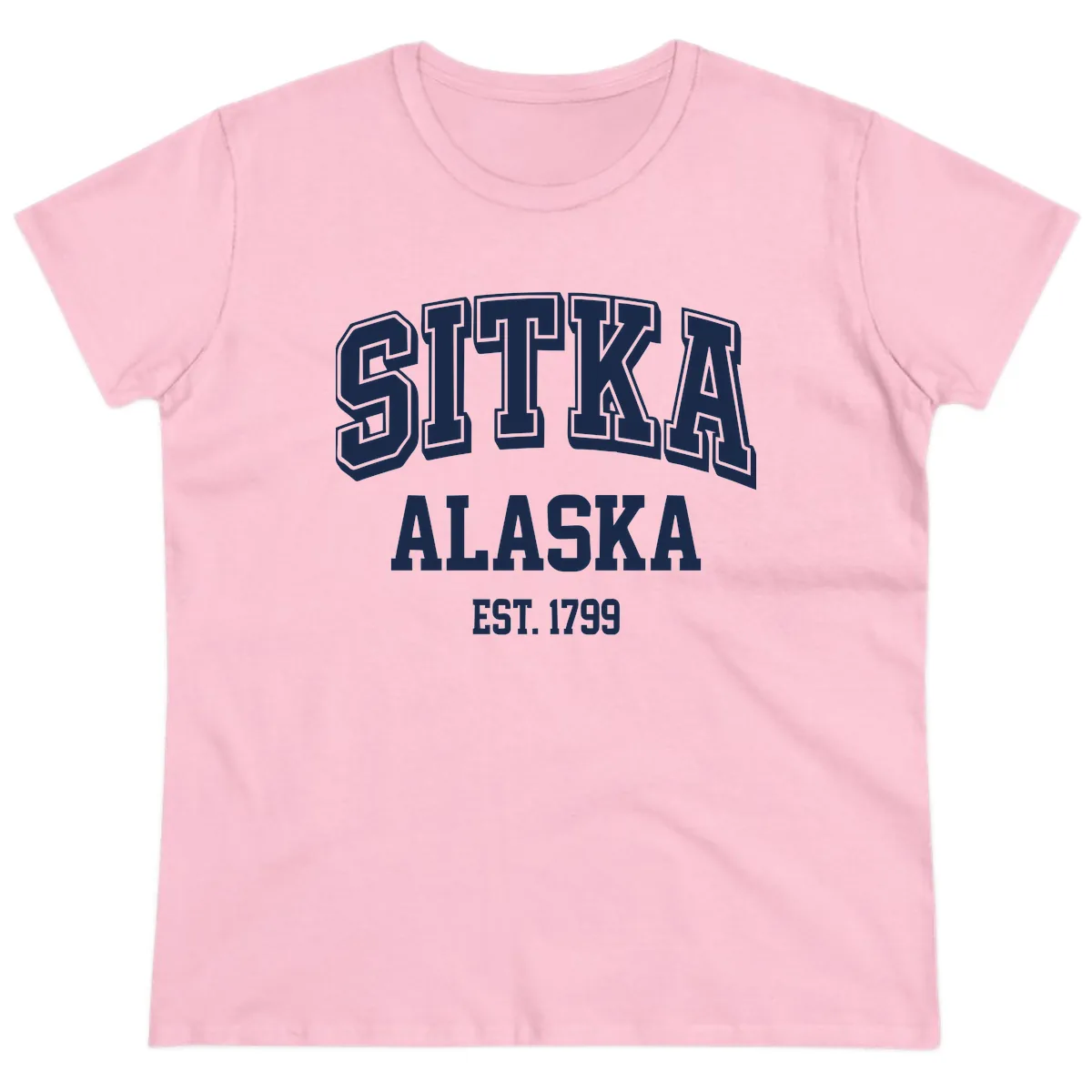 Sitka Alaska Est 1799 Vintage Badge Ladies Tee in Light Pink