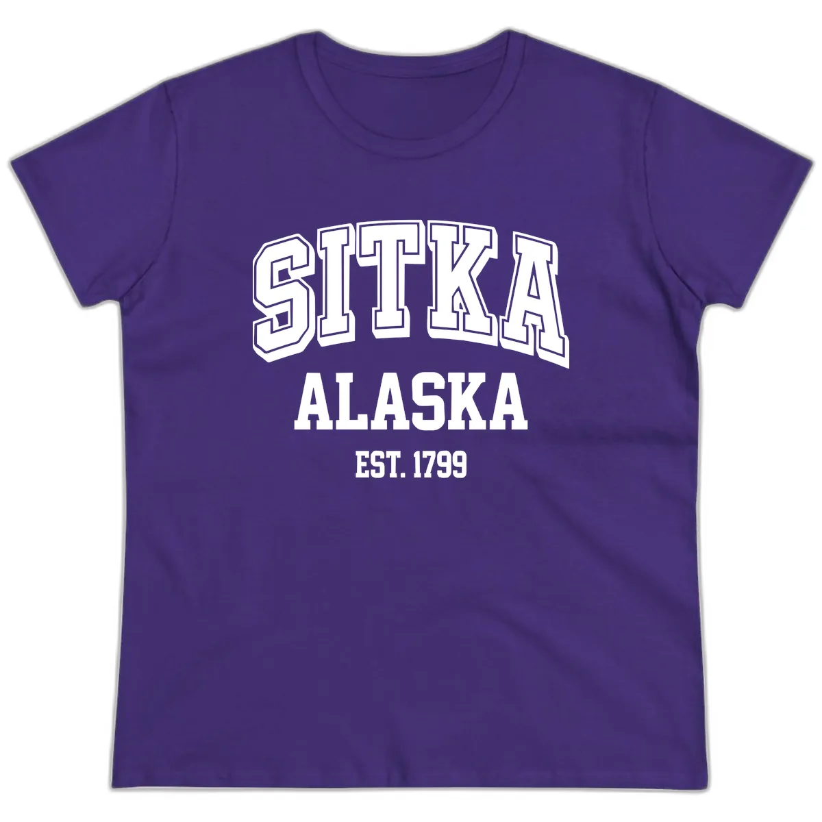 Sitka Alaska Est 1799 Vintage Badge Ladies Tee in Purple