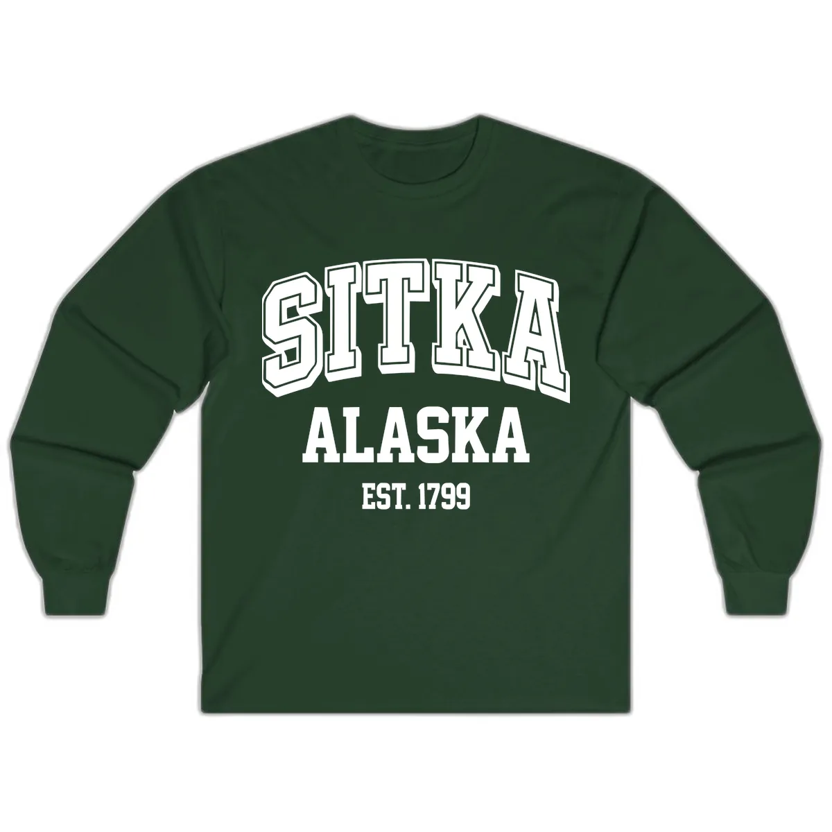 Sitka Alaska Est 1799 Vintage Badge Long Sleeve in Forest Green