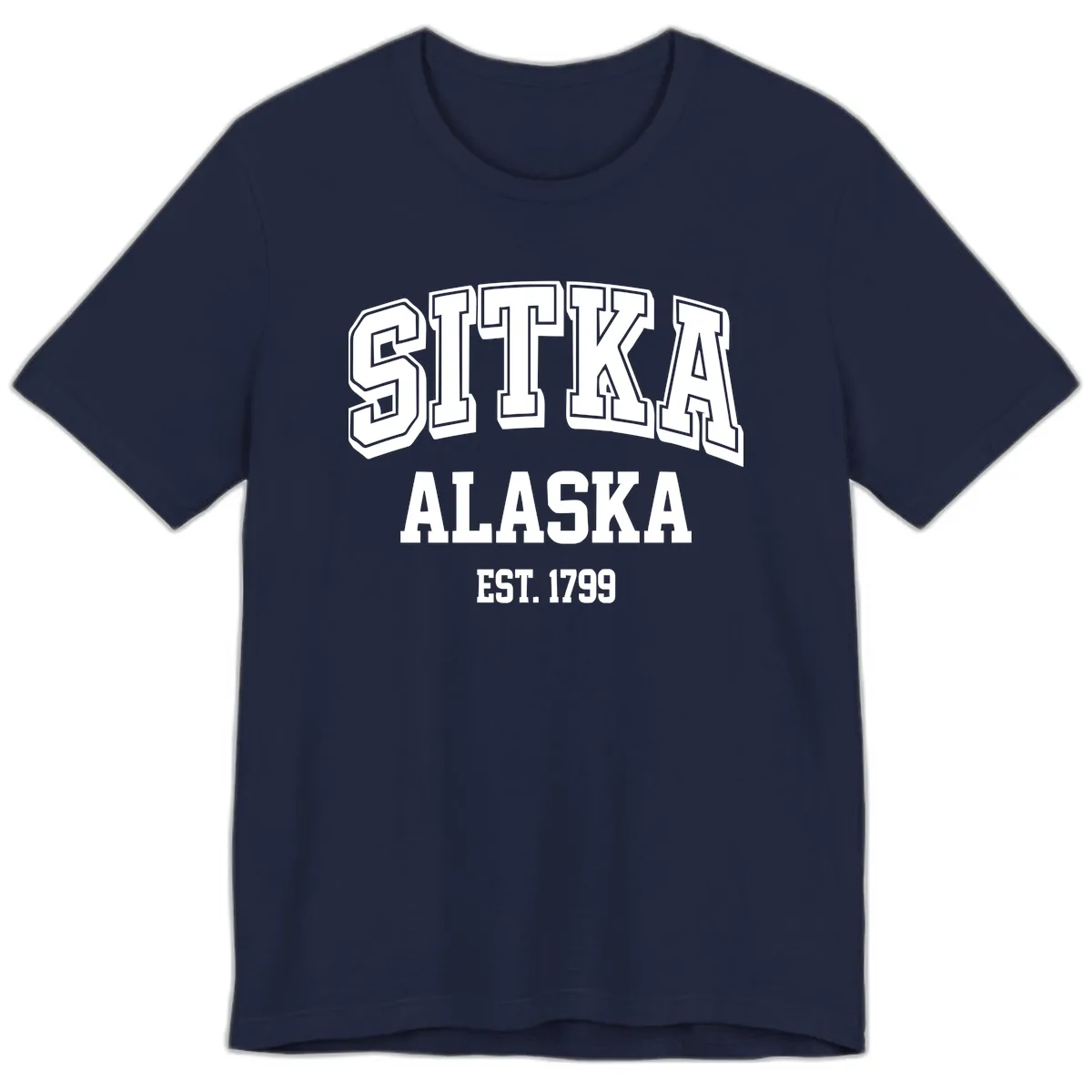 Sitka Alaska Est 1799 Vintage Badge Premium T-Shirt in Navy