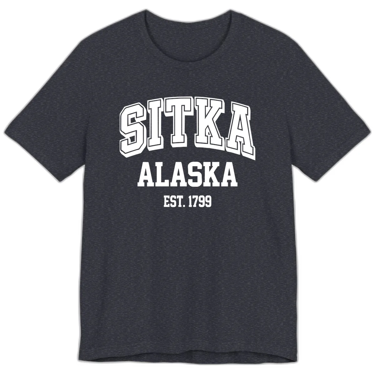Sitka Alaska Est 1799 Vintage Badge Premium T-Shirt in Heather Navy