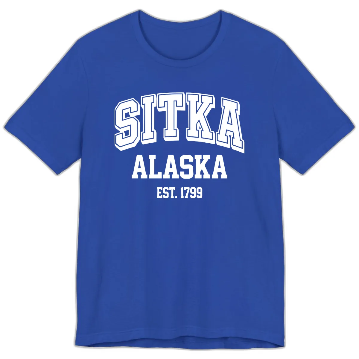 Sitka Alaska Est 1799 Vintage Badge Premium T-Shirt in True Royal