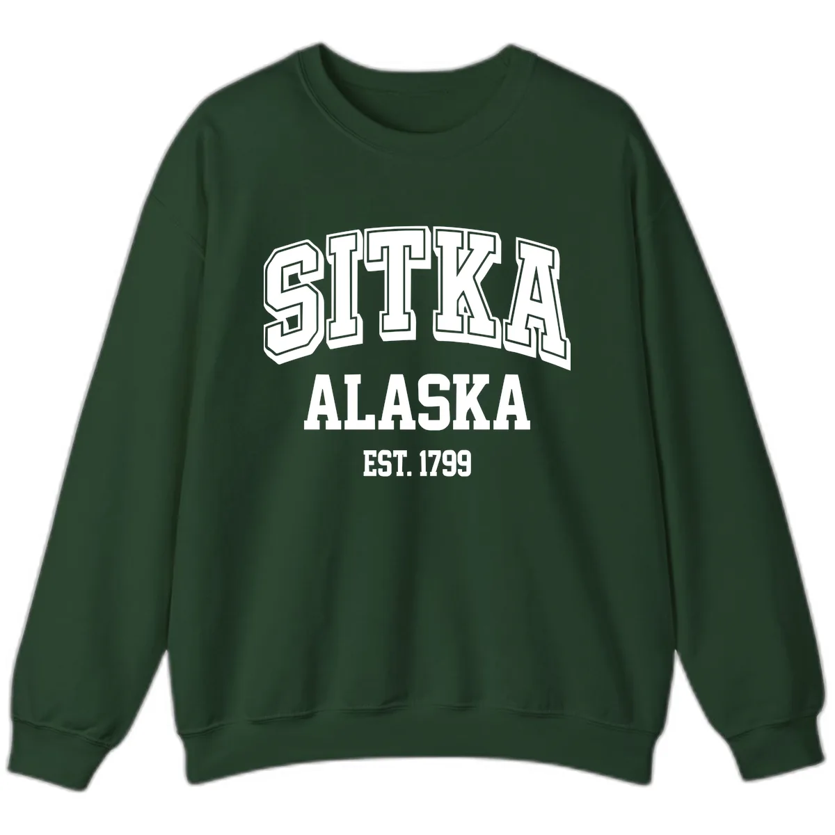 Sitka Alaska Est 1799 Vintage Badge Sweatshirt in Forest Green