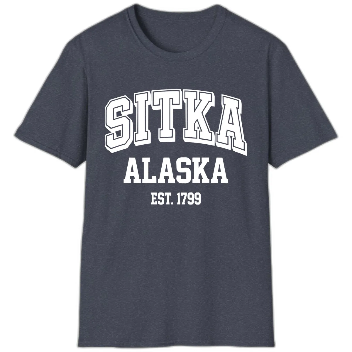 Sitka Alaska Est 1799 Vintage Badge T-Shirt in Heather Navy