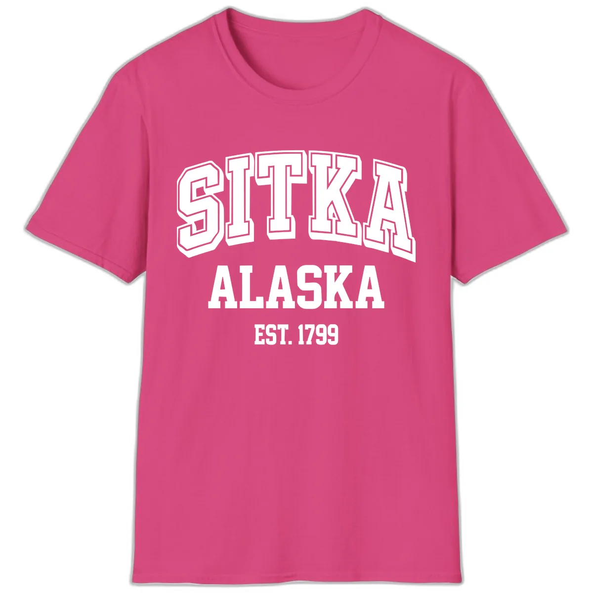 Sitka Alaska Est 1799 Vintage Badge T-Shirt in Heliconia