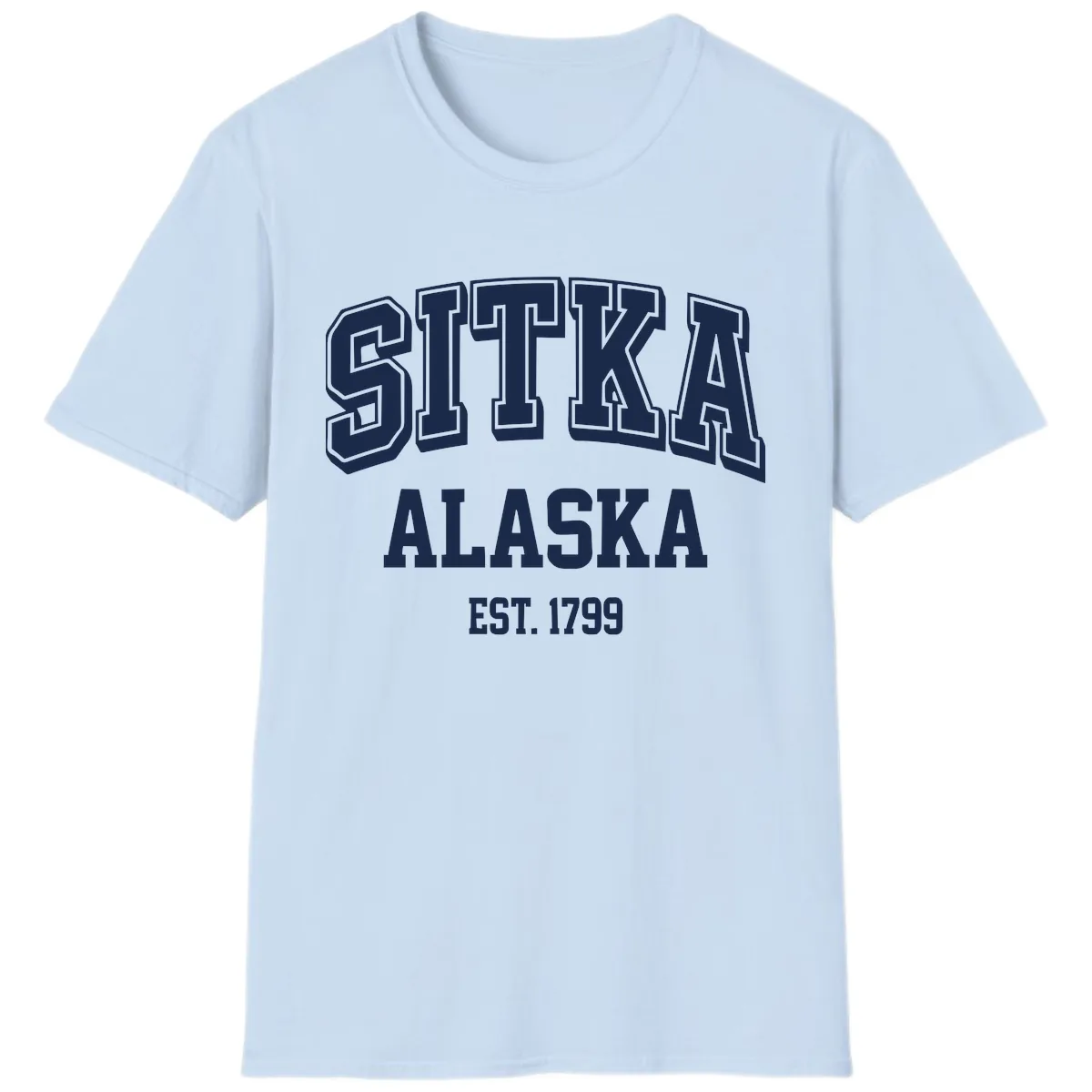 Sitka Alaska Est 1799 Vintage Badge T-Shirt in Light Blue