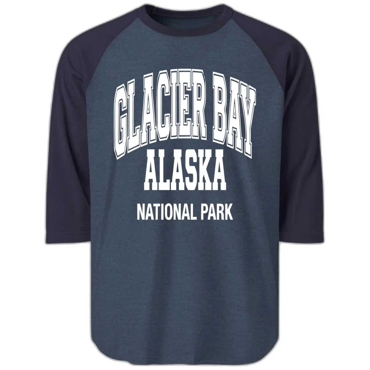 Glacier Bay Alaska National Park Raglan 3/4 in Heather Denim Navy