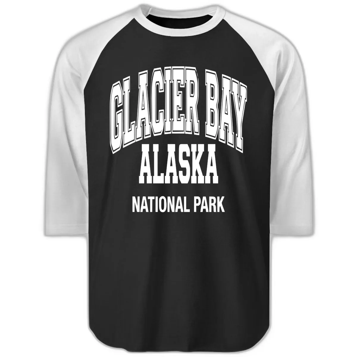 Glacier Bay Alaska National Park Raglan 3/4 in Black White