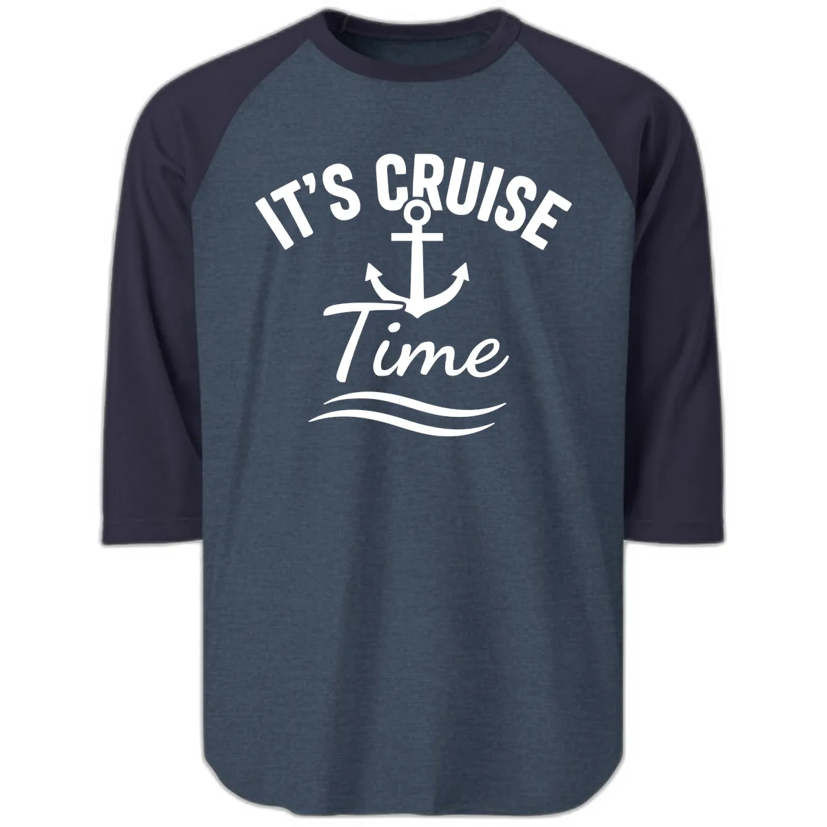 It's Cruise Time Anchor Raglan 3/4 in Heather Denim Navy