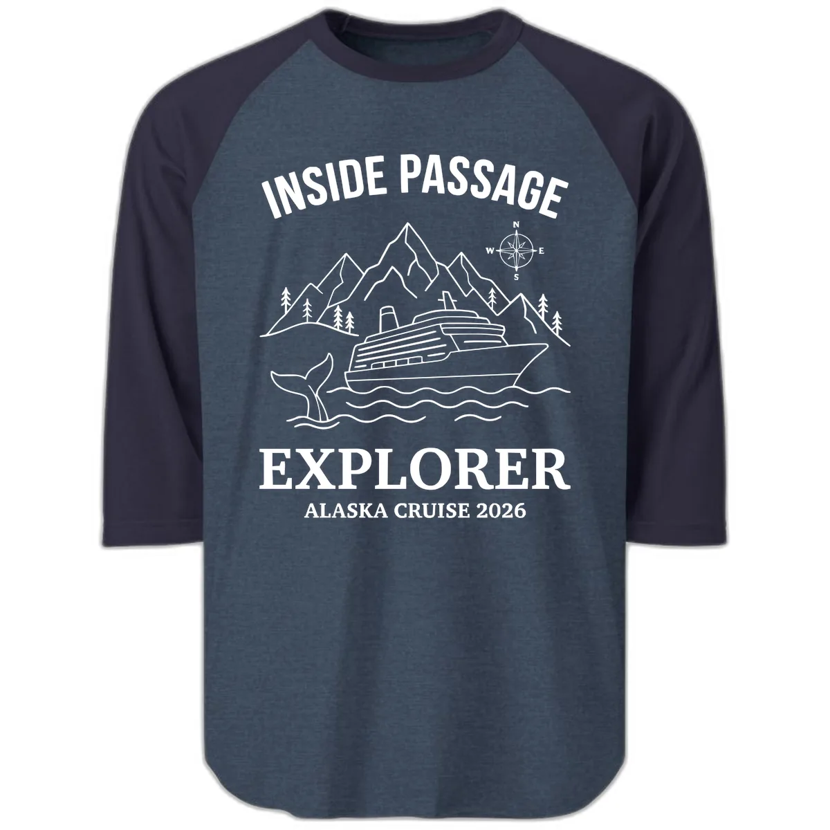 Inside Passage Explorer Alaska Cruise 2026 Raglan 3/4 in Heather Denim Navy